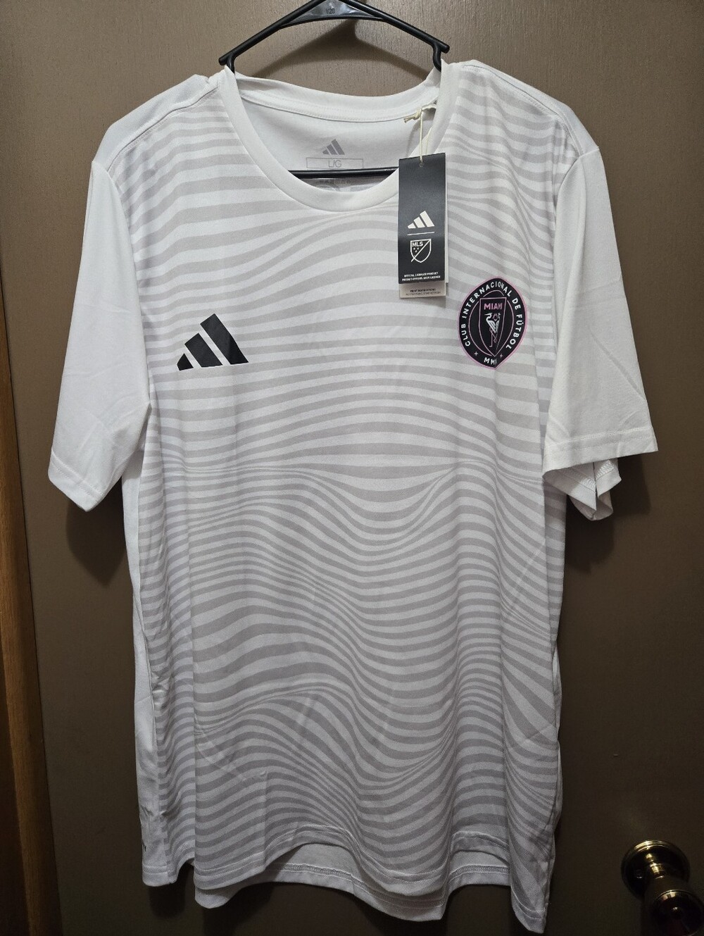 ⚽️Adidas White and Gray Striped Inter Miami "Messi" Soccer Training Jersey⚽️